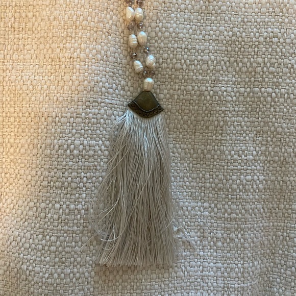🌸Neclace Boho style NWOT sparkly violet bead w/ faux Baroque Pearl & Beige - Picture 11 of 13